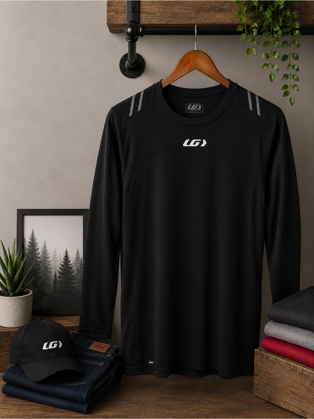 LG Men's Black Long-Sleeve Performance Tee with Reflective Shoulder Stripes